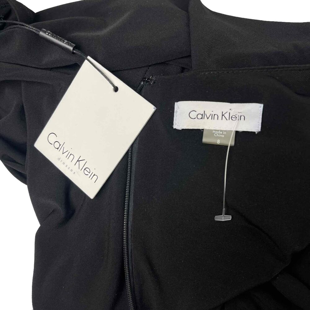 NWT Calvin Klein Womens Black Ruched Faux‎ Wrap Long Sleeve Bodycon Dress Size 8 - Picture 5 of 10